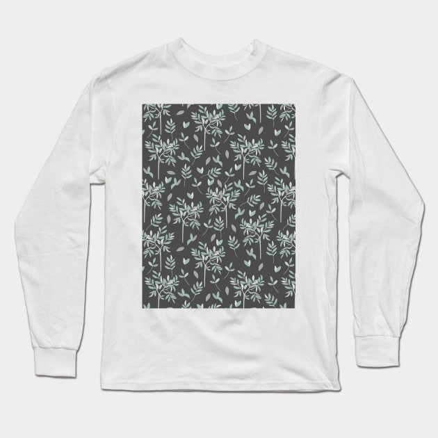 Olive branch pattern in grey Long Sleeve T-Shirt by Happy Mouse Studio